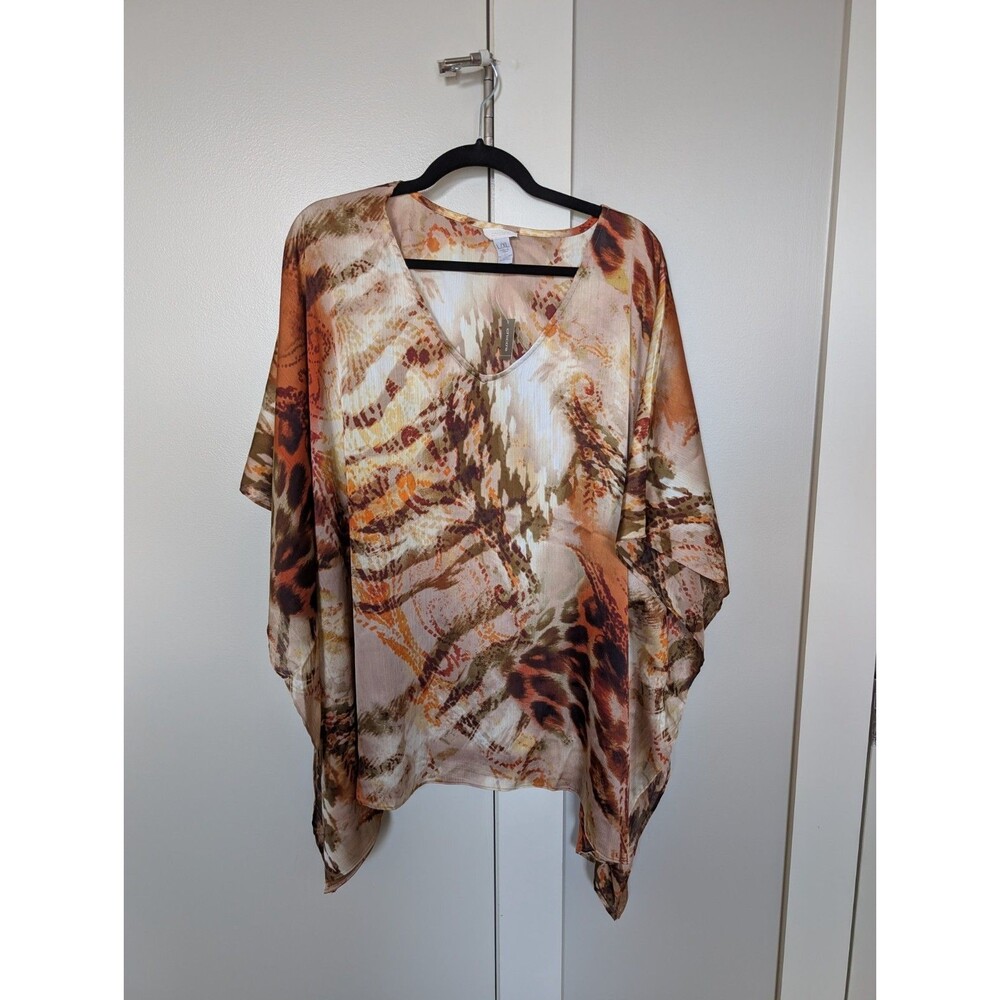 Chico's Kimono Poncho Abstract Animal Print Resort Wear NWT L/ XL